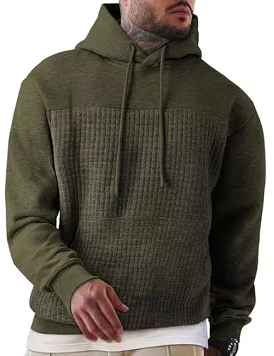 Elegancity Herren Hoodie Waffle Langarm Casual Pullover mit Taschen