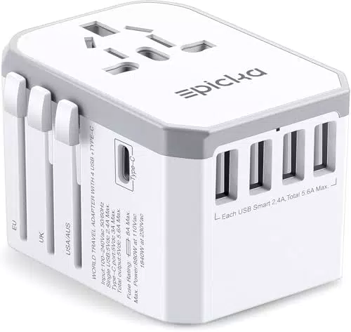 EPICKA Reiseadapter TA-105, Universeller Steckdosenadapter mit 4 USB-A & 1 USB-C