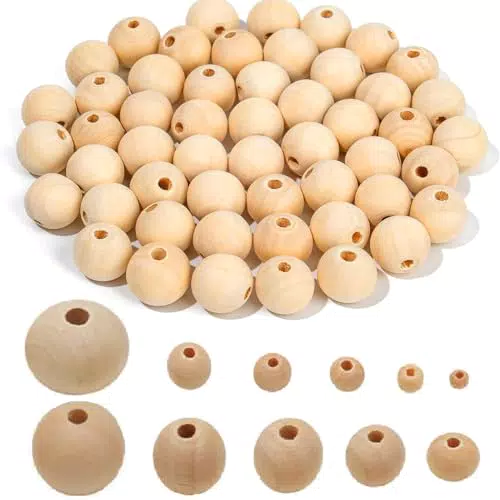 Febsow Natur Holzkugeln für Makramee und DIY Bastelarbeiten - 12mm Rundperlen
