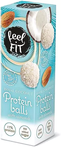 Feel FIT Zuckerfreie Kokos-Pralinen mit Mandeln - Protein Snack für gesunde Ernährung