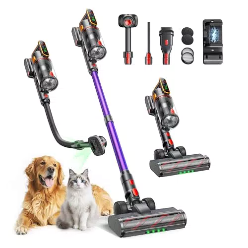 Fieety Akku Staubsauger kabellos mit Tierbürste und Wandhalterung für Tierhaare