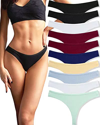 FINETOO 10er Pack Strings Set Tangas Damen Baumwolle Unterhosen Sexy Unterwäsche für Frau Lingerie Sexy for Women Dessous Thong Mehrpack S-X