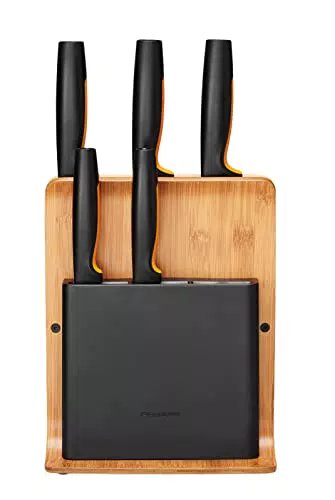 Fiskars Bambus Design-Messerblock, Functional Form, Messer Set inklusive Gemüsemesser