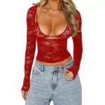 Sheer Damen-Spitzen-Top Y2K Rückenfrei Slim Fit Ausgeh-Mode