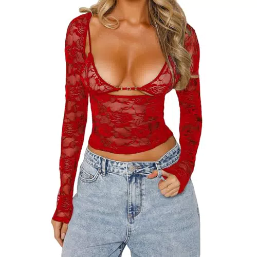 Sheer Damen-Spitzen-Top Y2K Rückenfrei Slim Fit Ausgeh-Mode