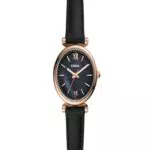 Fossil Damenuhr Carlie Mini, Quarzwerk, Edelstahlgehäuse, Lederarmband