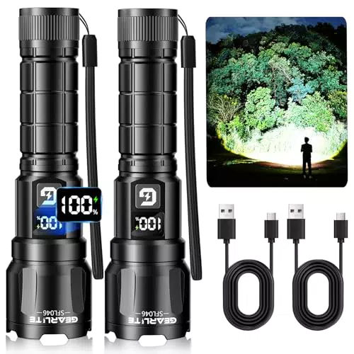 GEARLITE LED Taschenlampe 6000 Lumen, wasserdicht, aufladbar, mit 3 Lichtmodi