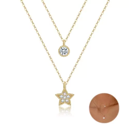 GEMAURA 14K Vergoldete Layering Halskette mit Anhänger für Damen