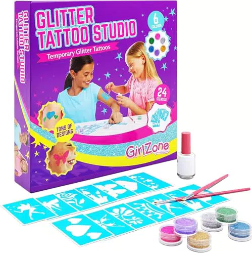 GirlZone Glitzer Tattoo Set für Kinder – Temporäre Tattoos zum Selbermachen