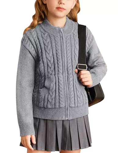 Grace Karin Winter Cardigan für Mädchen mit Reißverschluss, Langarm Strickjacke