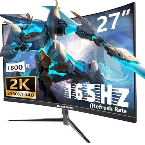 Great Voell 27-Zoll Curved Gaming Monitor 165Hz 2K QHD HDR FreeSync VESA