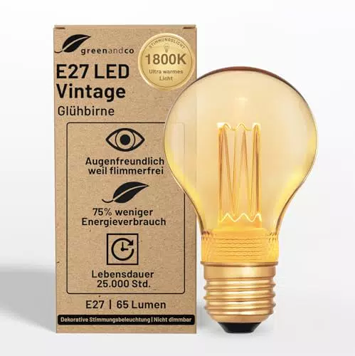 greenandco Vintage Design LED Birne E27 A60 2W 1800K flimmerfrei Edison