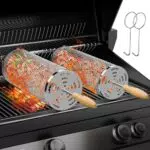 Grillkorb aus Edelstahl mit Holzgriff – Rund für Gemüse, Fleisch & Meeresfrüchte