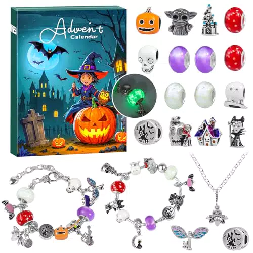 Halloween Adventskalender 2025 – DIY Leuchtendes Charm Armband Geschenk für Kinder