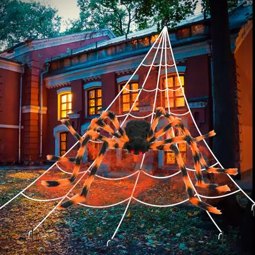 Halloween Deko Outdoor Set - Riesenspinne und Spinnennetze für Garten und Feier