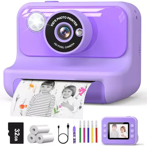 Hangrui Sofortbildkamera für Kinder, 1080P mit Druckpapier und 32G Karte