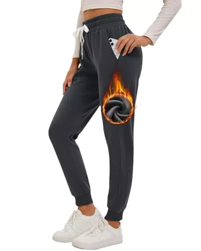 Havideto Damen Jogginghose Winter – Gefütterte Fleecehose mit verstellbarem Kordelzug