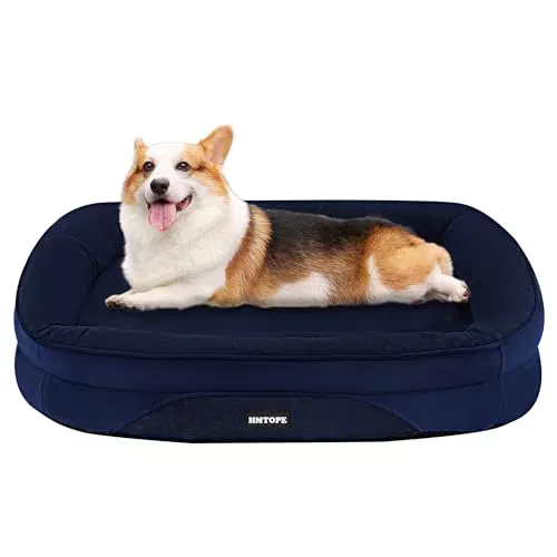 HMTOPE Orthopädisches Hundebett mit Nackenrolle und rutschfester Unterseite
