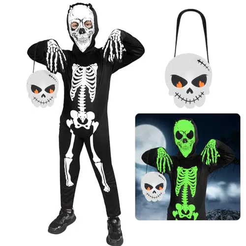 Hoiloie Skelett Kostüm für Kinder – Leuchtendes Halloween Kostüm Jungen & Mädchen