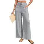 HOTIAN Weite Damen Leinenhose Lang mit Hoher Taille und Taschen für den Sommer