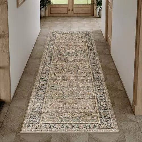 HUGEAR Vintage Waschbarer Teppich Läufer für Flur, Wohnzimmer und Schlafzimmer