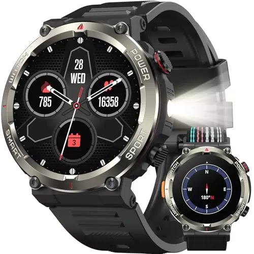 IOWODO Smartwatch Herren 2025 mit 100 Tagen Akku, IP68, Kompass & Bluetooth-Anrufen