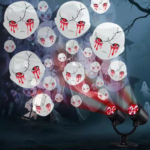 iShabao Halloween Projektor – Doppelter Kopf, Wasserdicht für Garten und Fenster