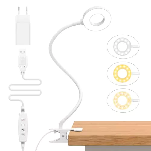 iZELL LED Leselampe dimmbar mit 3 Modi und 10 Helligkeitsstufen, Klemmlampe
