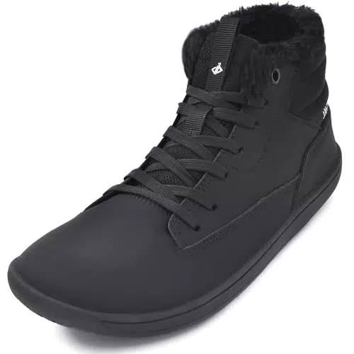 JACKSHIBO Winter Barfußschuhe Damen Warm Gefüttert Winterschuhe Wasserdicht Winterstiefel Winterboots Barfuss Schuhe Mit Weite Zehenbox Damen stiefel Nullabsatz Sohlen Schneestiefel Schwarz