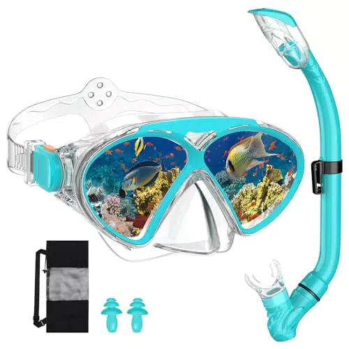 JEMULICE Taucherbrille Kinder, Schwimmbrille mit 180° Panorama und Anti-Nebel
