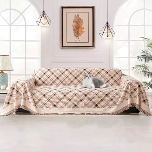 Jianyana Wendbarer Sofaüberzug aus Chenille mit modernem Karomuster für Couch