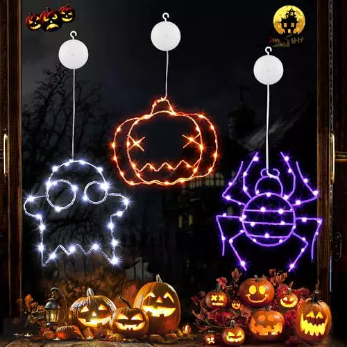 Joomer Halloween Fensterdeko mit batteriebetriebener Lichterkette und Timer