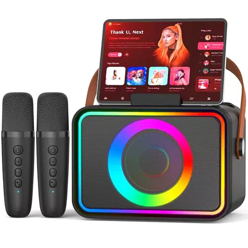Karaoke Maschine mit 2 Mikrofonen – Tragbare Bluetooth Karaoke Box für Erwachsene und Kinder