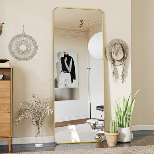 Koonmi Standspiegel mit abgerundeten Ecken - Ganzkörperspiegel für Schlafzimmer und Wohnzimmer
