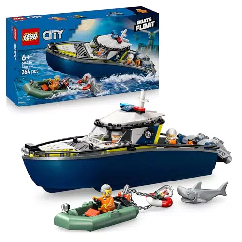 LEGO City Polizeiboot Verfolgungsjagd Spielset mit Figuren und Hai – 60456