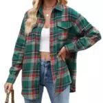 LEKOPUR Damen Bluse Langarm Kariert mit V-Ausschnitt für Sommer und Herbst