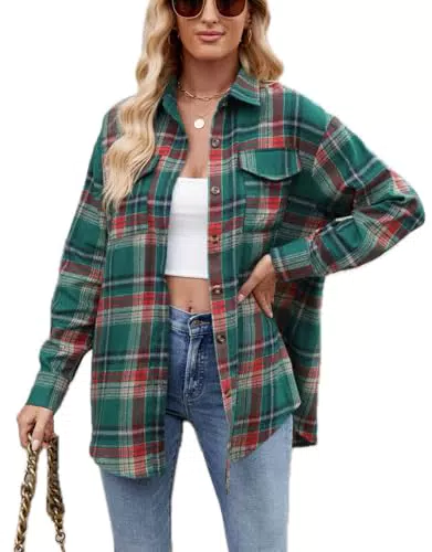 LEKOPUR Damen Bluse Langarm Kariert mit V-Ausschnitt für Sommer und Herbst