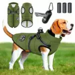 LOVPET Hundejacke mit Geschirr, wasserdichte gefütterte Hundeweste mit Reflektoren