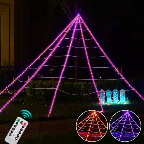 Maxee LED Halloween Spinnennetz Lichter Deko mit Fernbedienung und Timer