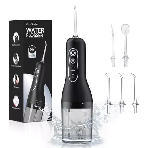OasiSmile Munddusche Kabellos - Elektrische Zahnreinigung mit 5 Jet-Tipps und 4 Modi