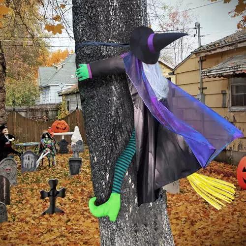 OdiuK Halloween Hexe Deko Outdoor – Gruselige Gartenfigur hängend für außen