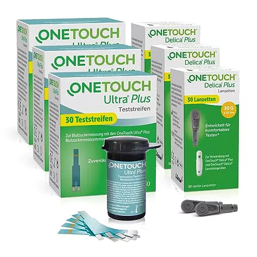 OneTouch Ultra Plus Kombi-Pack für Blutzuckermessung und Diabetes-Teststreifen