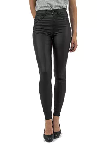 ONLY Damen PU Kunstleder Hose, High Waist Stretch Pants Beschichtet
