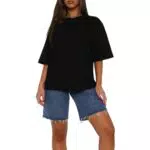 OOHOKAY Oversize Damen T-Shirt Basic Rundhals Kurzarm Baumwolle Casual