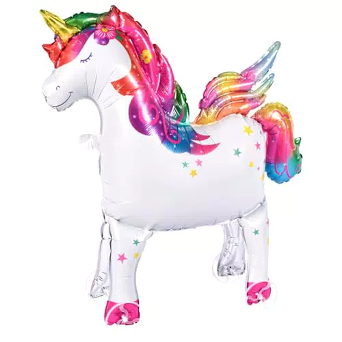 Ovanda XXL Einhorn Folienballon – 3D Stehendes Einhorn für Kindergeburtstag
