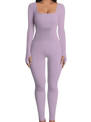 OYIGELZ Yoga Jumpsuit Damen, Einteilig, Langarm, Sportlicher Trainingsanzug