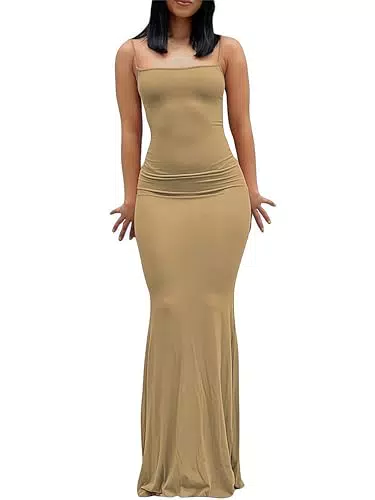 Damen Cami Bodycon Kleid Spaghetti Strap – Casual Maxikleid für Influencer