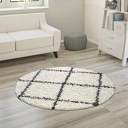Paco Home Hochflor Teppich Shaggy Rautenmuster für Wohnzimmer und Schlafzimmer