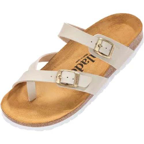 Palado Pantoletten Damen Cres Matt - elegante Sandalen Made in Spain - bequeme Hausschuhe mit Kork-Fußbett - modische Sommerschuhe Beige UK3