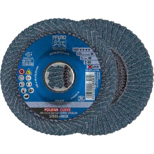 PFERD Fächerscheibe POLIFAN CURVE 125mm Z40 X-LOCK für präzise Kehlnahtbearbeitung